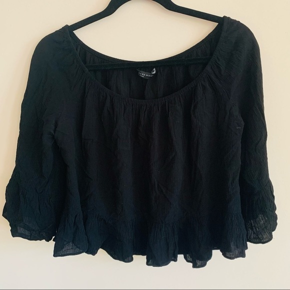 ZARA Black Gauzy Off-Shoulder Crop Top Sz S - Picture 1 of 5